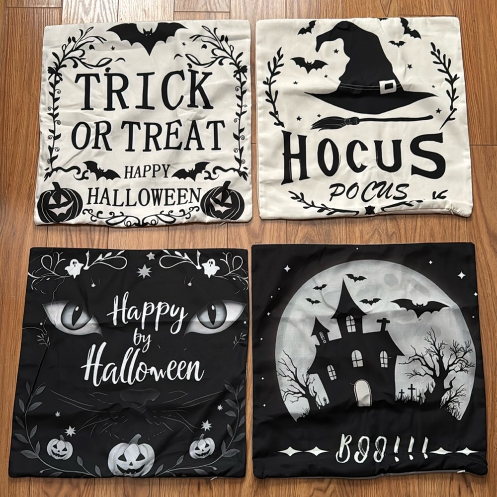 🎃NWT Set of 4 Halloween Decorations Pillow Covers,18"x18" Square